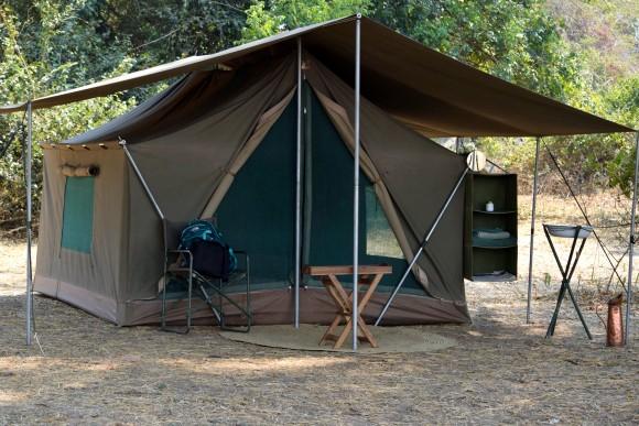 A spacious mobile walk-in tent with full bedding. (Giannella M. Garrett)