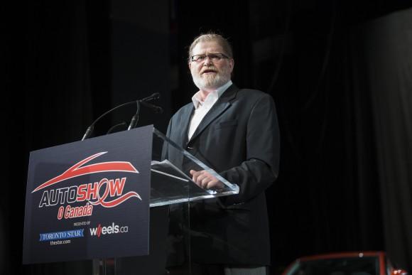 AJAC CCOTY Director David Taylor announces that the Volkswagen Golf Alltrack won the Canadian Car of the Year award in Toronto on February 16. (Courtesy of Michelle Siu/AJAC)