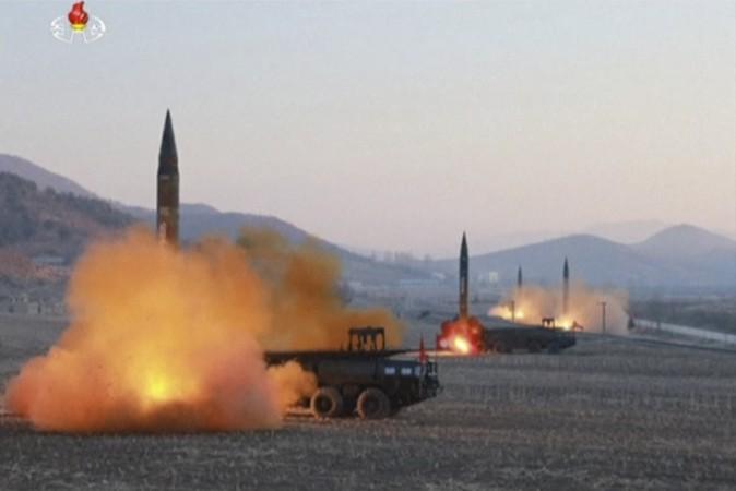 In this image made from video released by KRT North Korea launches four missiles in an undisclosed location North Korea on March 7, 2017. On Monday, North Korea fired four ballistic missiles in an apparent protest against ongoing U.S.-South Korean military drills that it views as an invasion rehearsal. (KRT via AP Video)