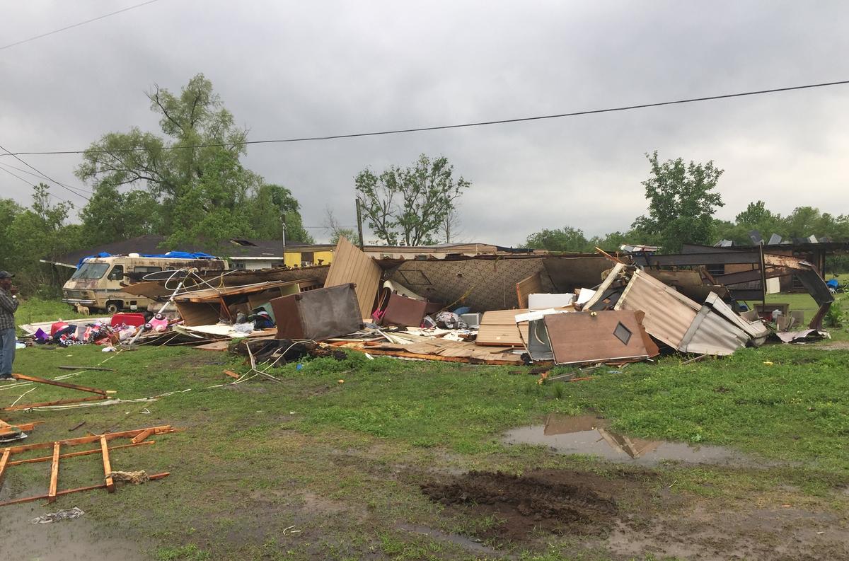 The remains of a trailer lie where a woman and her 3-year-old daughter were killed during a severe storm, in Breaux Bridge, La., on April 2, 2017. (Maj. Ginny Higgins/St. Martin Parish Sheriff's Office via AP)
