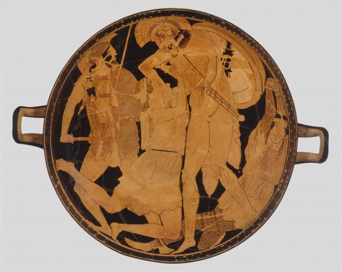 Cup with Achilles slaying Penthesilea. Terracotta, red-figure, circa 470-460 B.C., from Vulci. Staatliche Antikensammlungen and Glyptothek Munich. (Renate Kühling)