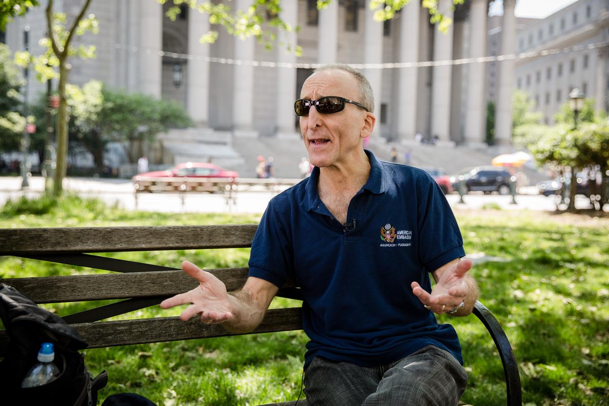 Retired FBI agent Marc Ruskin at the Thomas Paine Park in New York on May 19, 2017. (Benjamin Chasteen/The Epoch Times)