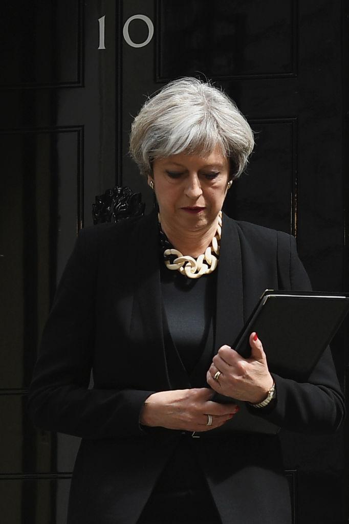 Britain's PM Theresa May arrives to address the media as she makes a statement, following a COBRA meeting in response to last night?s London terror attack, at 10 Downing Street in London, England on June 4, 2017. (Leon Neal/Getty Images)