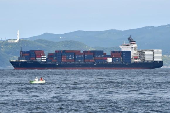 The Philippine-flagged container ship ACX Crystal after it collided with the guided missile destroyer USS Fitzgerald in Tokyo bay on June 17, 2017. (Kazuhiro Nogi/AFP/Getty Images)