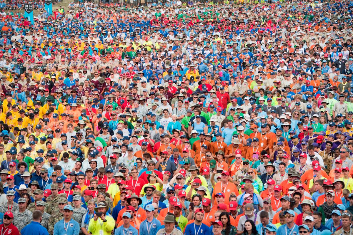 Boy Scouts listen as US President Donald Trump speaks during the National Boy Scout Jamboree at Summit Bechtel National Scout Reserve in Glen Jean, West Virginia, July 24, 2017. (SAUL LOEB/AFP/Getty Images)