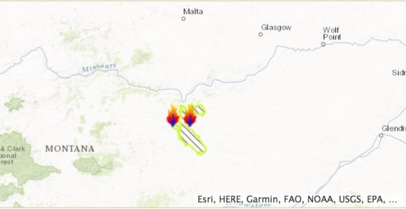 Location and size of the Lodgepole Complex wildfire in Eastern Montana, as of July 29, 2017. (Montana inciweb.nwcg.gov)