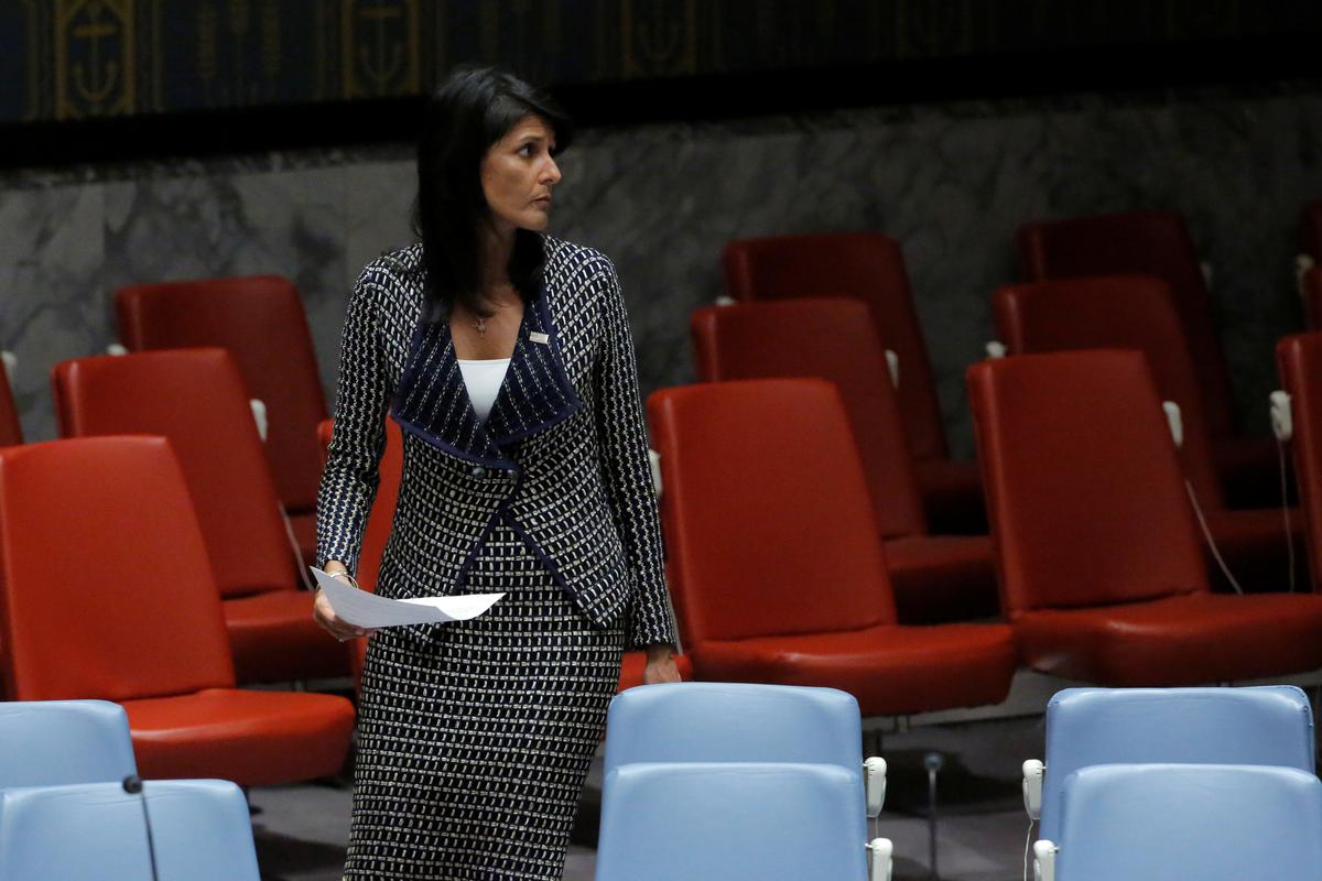 U.S. Ambassador to the United Nations Nikki Haley arrives for a meeting by the United Nations Security Council on North Korea at the U.N. headquarters in New York City on Aug. 29, 2017 (REUTERS/Andrew Kelly)