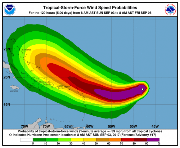 Hurricane Irma graphic by the National Hurricane Center on Sept. 3, 2017. (NOAA)