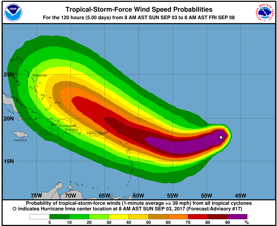 Hurricane Irma graphic by the National Hurricane Center on Sept. 3, 2017. (NOAA)