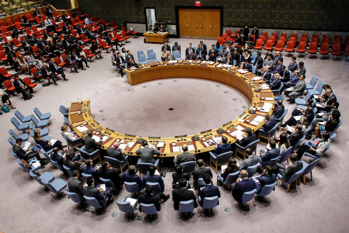 The UN Security Council during an emergency meeting over North Korea's latest nuclear test at UN Headquarters in New York on Sept. 4, 2017. (KENA BETANCUR/AFP/Getty Images)