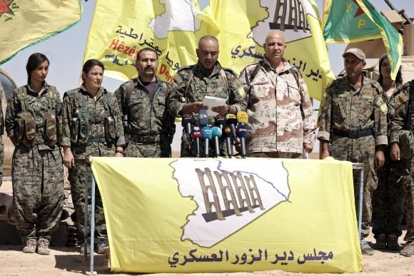 Ahmed Abu Kholeh, head of the Deir al-Zor military council which fights under the Syrian Democratic Forces (SDF), speaks during a press conference in the village of Abu Fas, Hasaka province, Syria September 9, 2017. (Reuters/Rodi Said)