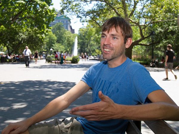 Aaron Jackson, founder of Planting Peace, speaks to The Epoch Times in Washington Square Park, Manhattan on July 25, 2012. (Benjamin Chasteen/The Epoch Times)