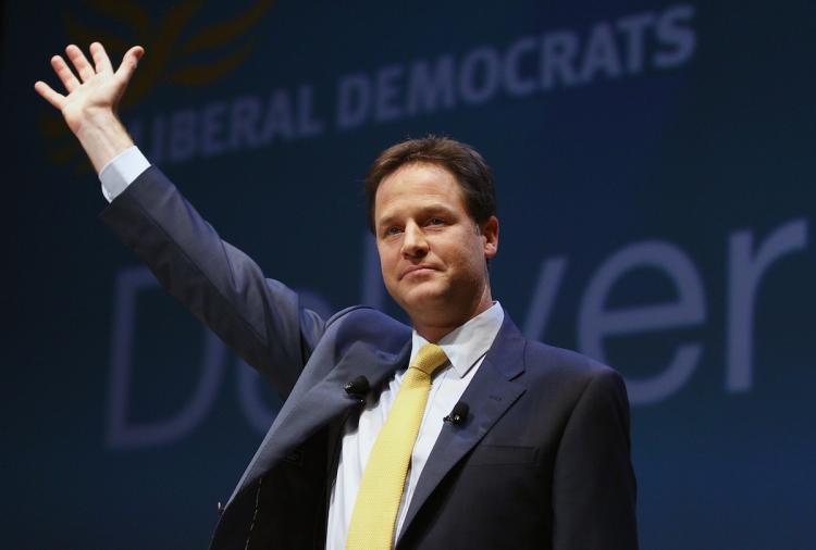 Deputy Prime Minister Nick Clegg, delivers a keynote speech at the first Liberal Democrat conference since the party formed a coalition government with the Conservative party in the ACC Liverpool conference centre on September 20, in England.  (Jeff J Mitchell/Getty Images)