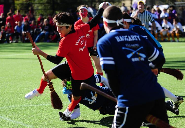 Competitors take part in a match of Quidditch, Harry Potter's magical and fictional game, during the 4th Quidditch World Cup in New York on November 13. Quidditch, the brainchild of Harry Potter author J.K. Rowling, has taken flight in some 400 colleges and 300 high schools in North America.  (Emmanuel Dunand/Getty Images)