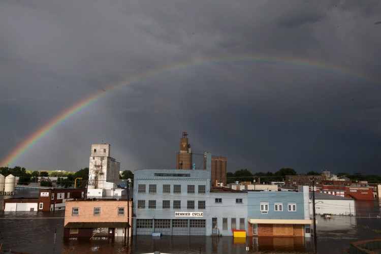 A rainbow towers over a flooded section of downtown on June 25, 2011 in Minot, North Dakota.  (Scott Olson/Getty Images)