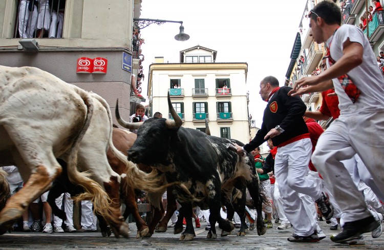 Pamplona's famous Fiesta de San Fermin, which involves the running of the bulls through the historic heart of Pamplona for eight days starting July 7th, was made famous by the 1926 novel of U.S. writer Ernest Hemmingway called 'The Sun Also Rises.' (Dennis Doyle/Getty Images)