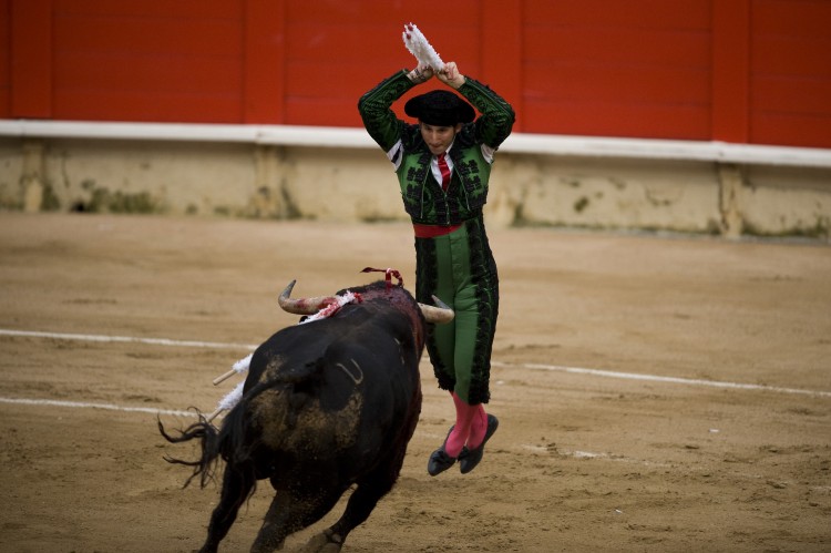 A Banderillero performs during the second bullfight. (David Ramos/Getty Images)