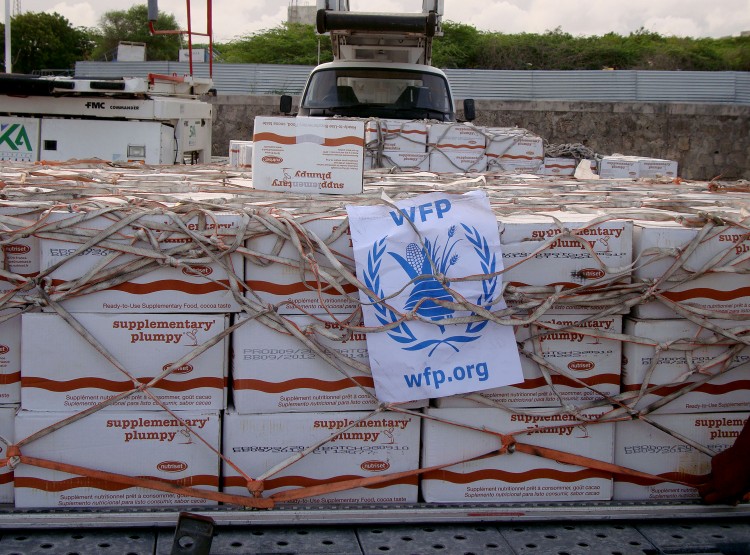 HARD TO REACH SPOTS: The first humanitarian food-aid recently airlifted by the World Food Program awaits distribution after being unloaded at the Aden Abdulle Osman International Airport in Mogadishu, on July 27.  (Mustafa Abdi/Getty Images)