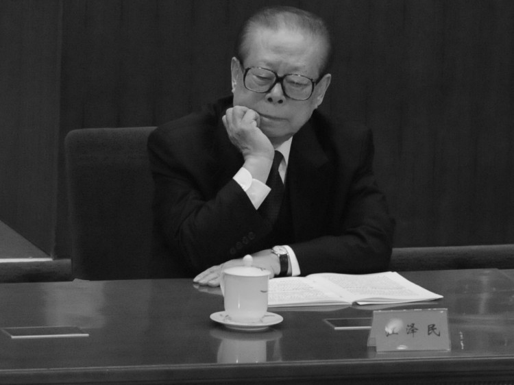 Jiang Zemin (L) at the Great Hall of the People on Oct. 9, 2011