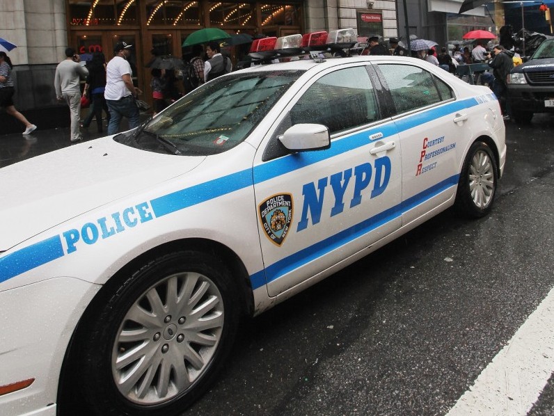 An NYPD car is stationed in Times Square on July 20, 2012 in New York City