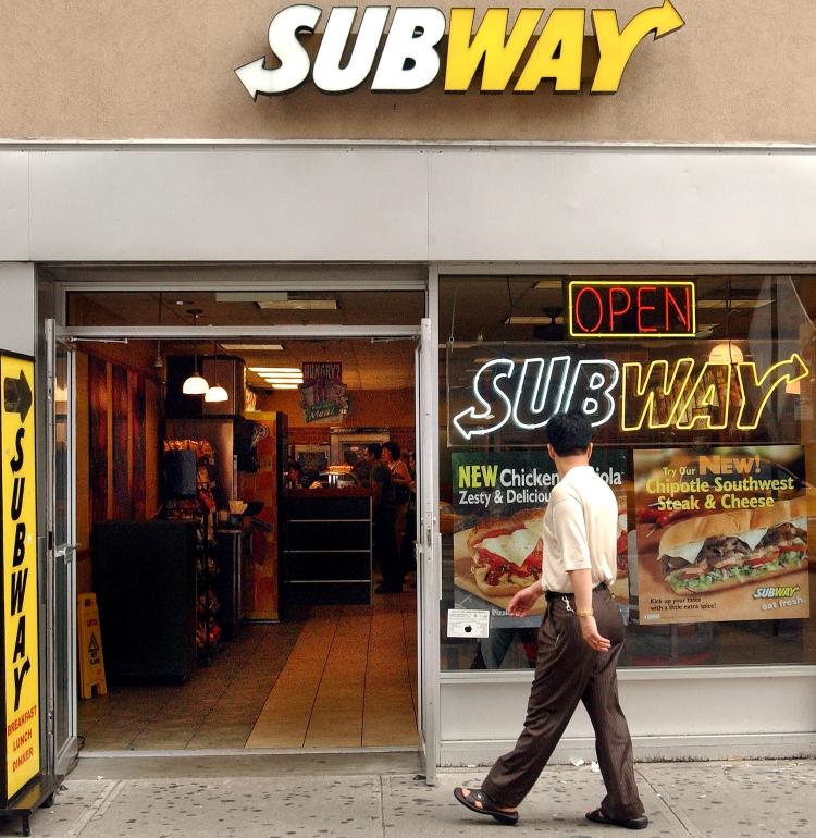 A Subway restaurant in New York City. Subway, the ubiquitous sandwich chain, has taken over as the world's biggest restaurant chain by the number of establishments.  (Stephen Chernin/Getty Images)