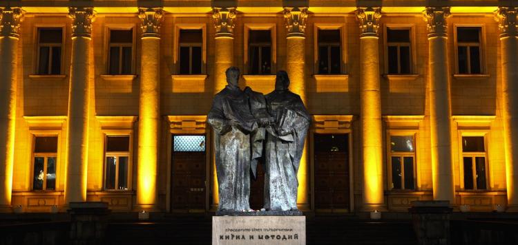 A photo taken on December 2006 shows a sculpture of the two saints Cyril and Methodius, the inventors of the Cyrillic alphabet in the 9th century. Bulgaria is the second country after Greece to have brought a new alphabet into the Latin-dominated European (Dimitar Dilkoff/Getty Images)