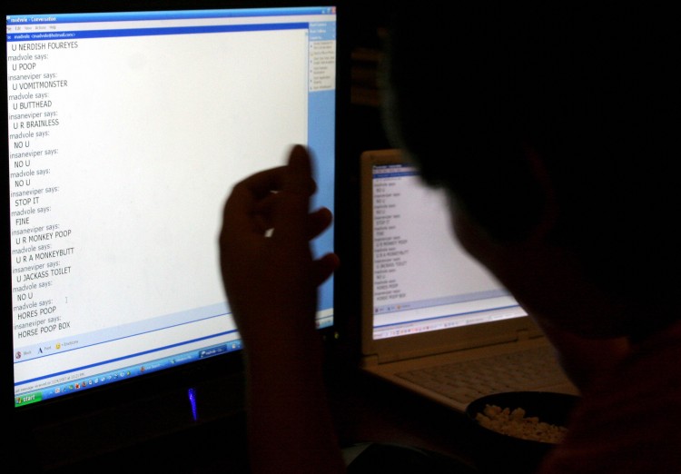 A teenager and his younger brother enjoy trading insults over an instant messaging system. Many children in the U.S. have started to use the internet as a way to cyberbully because they don't really think that they are doing anything wrong, they think they are having fun. (Nicholas Kamm/AFP/Getty Images)