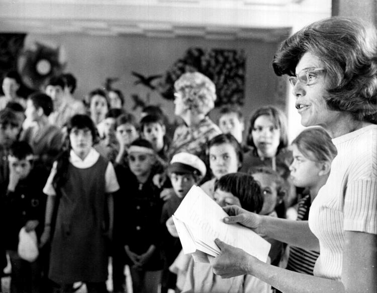 BIG HEART: Eunice Kennedy Shriver seen with mentally handicapped children in Paris, France 1969. Shriver was on a trip to Europe preparing children for the 1970 Special Olympics. (Photo by Liaison)