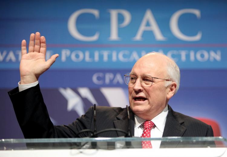 Former Vice President Dick Cheney speaks to attendees at the annual Conservative Political Action Conference last February Washington, DC. President George W. Bush considered dropping Cheney from the 2004 ticket, according to his memoir.  (Robert Giroux/Getty Images )