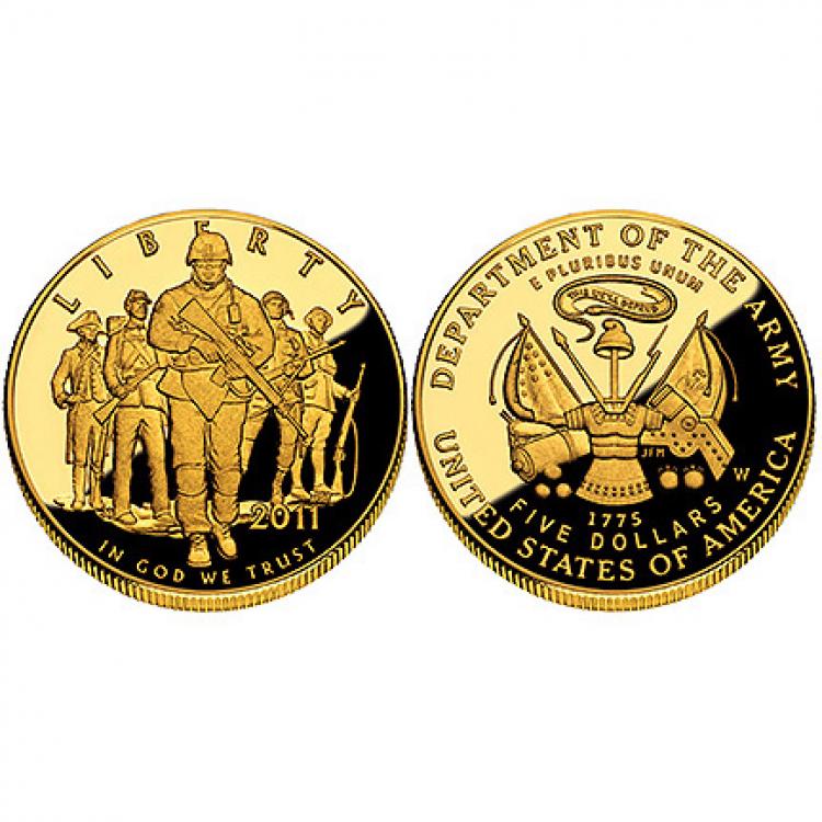 2011 United States Army Commemorative Coin Program - Proof $5 Gold Coin titled: 'Army Service in War' (ARM1)  (Courtesy of United States Mint)