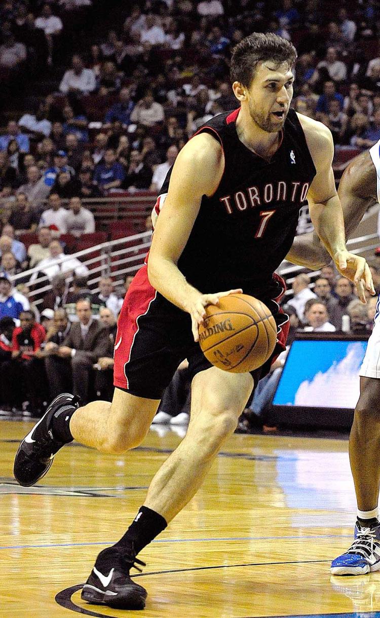 STAYING ALIVE: Andrea Bargnani kept the Toronto Raptors' playoff hopes alive with 33 points against the Detroit Pistons on Monday for the win. (Sam Greenwood/Getty Images)