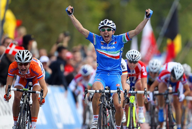 Giorgia Bronzini of Italy crosses the finish line to win the Elite Women's Road Race during day six of the UCI Road World Championships Copenhagen, Denmark. (Bryn Lennon/Getty Images)