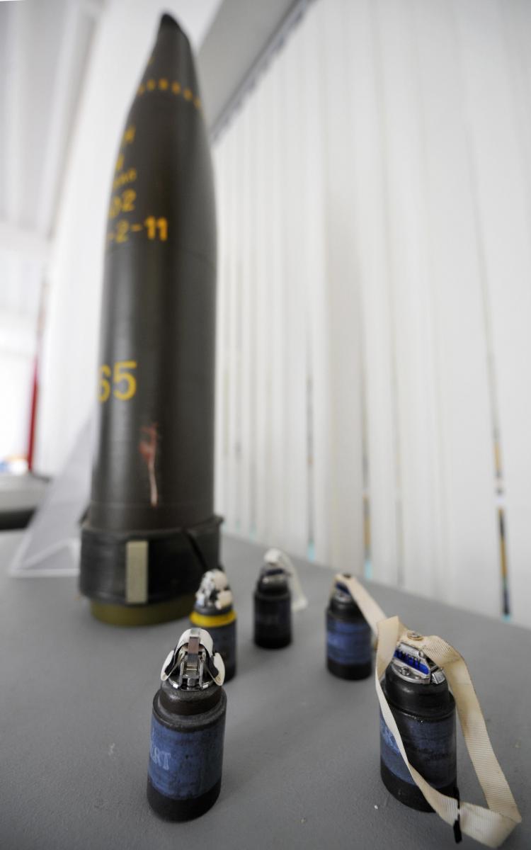 A cluster bomb on display at the Spreewerk ISL Integrated Solutions weapons decommissioning facility near Luebben, Germany. Enough countries have now ratified the international convention banning cluster munitions meaning the convention will now become bi (John MacDougall/AFP/Getty Images)