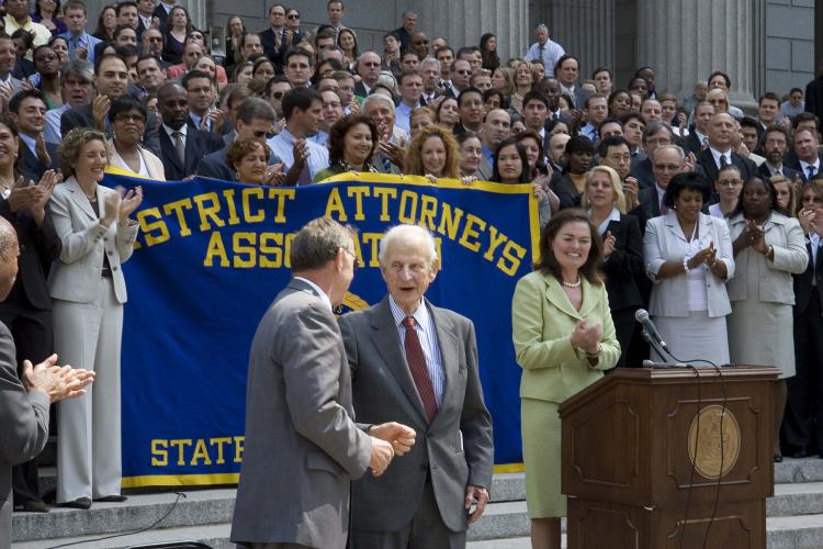 Manhattan District Attorney Robert M. Morgenthau was honored on Wednesday by the New York District Attorneys Association with an award named after him to be given to four assistant DAs around the state.  (Diana Hubert/The Epoch Times)