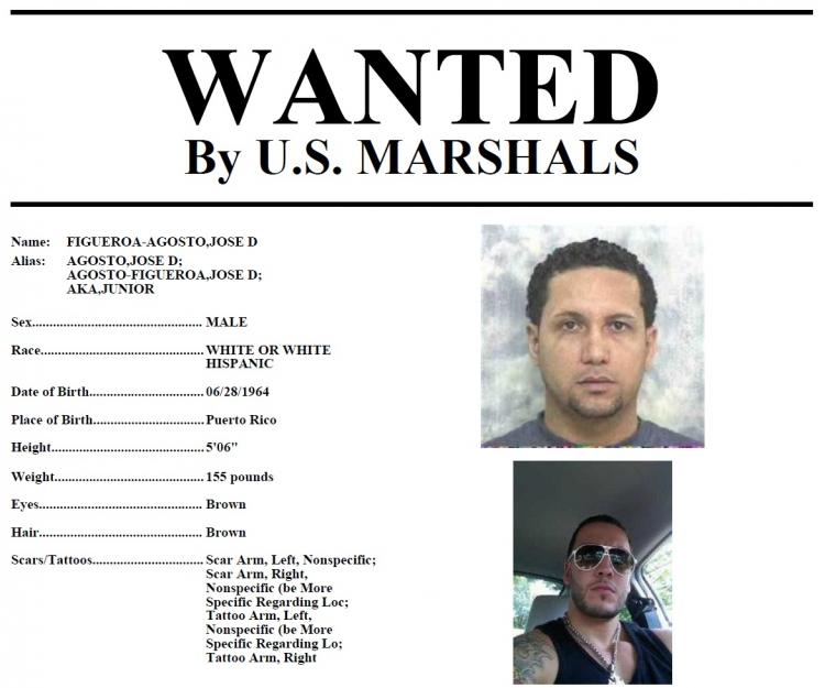 US Federal Marshals 'wanted' poster for Jose Figueroa-Agosto. Agosto, known as the Caribbean Pablo Escobar, was arrested in Puerto Rico on July 17, after a 10-year manhunt for the fugitive. Agosto escaped from a prison in Puerto Rico in 1999. (US Department of Justice, Marshals Service )