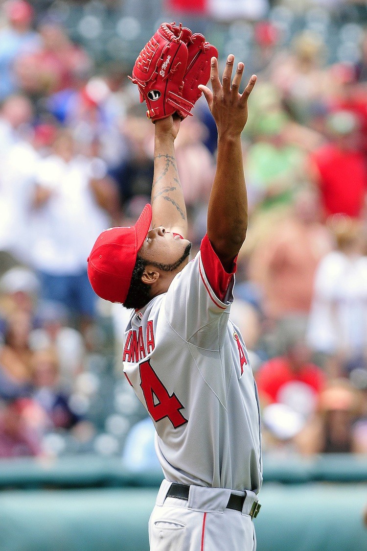 FIRST NO-HITTER: Los Angeles Angelâ��s pitcher Ervin Santana pitched his first career no-hitter against the Cleveland Indians on Wednesday at Progressive Field in Cleveland, Ohio. (Jason Miller/Getty Images)