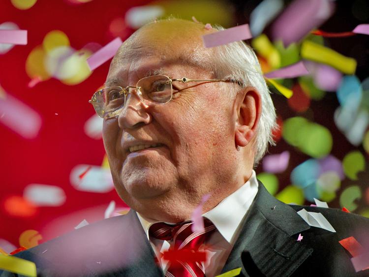 HAPPY BIRTHDAY: Mikhail Gorbachev appears on stage during the finale of the Gorby 80 Gala at the Royal Albert Hall on March 30, 2011, in London. The concert celebrated the 80th birthday of the former Soviet leader. (Ian Gavan/Getty Images )