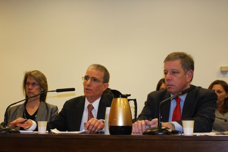 Department of Homeless Services Commissioner Seth Diamond (right) speaks at a City Council hearing on Monday. (Tara MacIsaac/The Epoch Times)