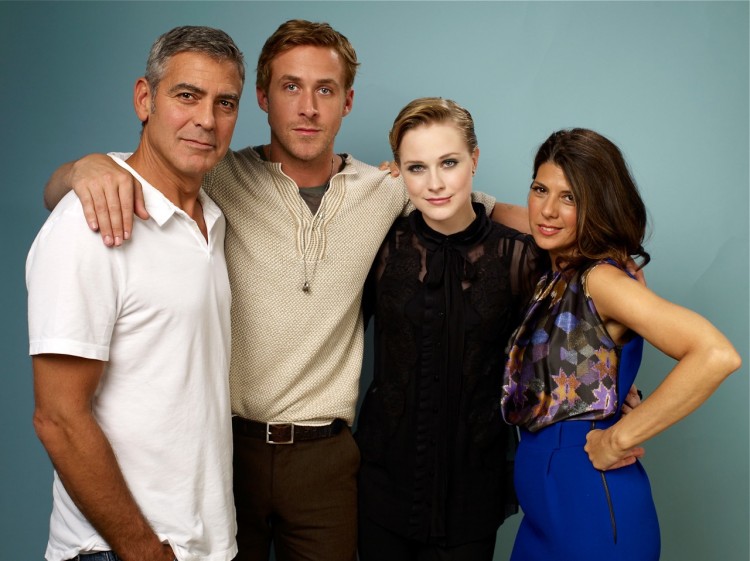 (L-R) Director/actor George Clooney, actors Ryan Gosling, Evan Rachel Wood and Marisa Tomei of 'the Ides Of March' poses for a portrait during 2011 Toronto Film Festival on Sept. 9, 2011 in Toronto.  (Matt Carr/Getty Images)