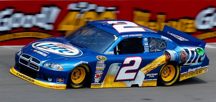 Brad Keselowski No. 2 Miller Lite Dodge, the Blue Deuce, was totaled Wednesday in a testing crash at Rod Atlanta. (Geoff Burke/Getty Images for NASCAR)