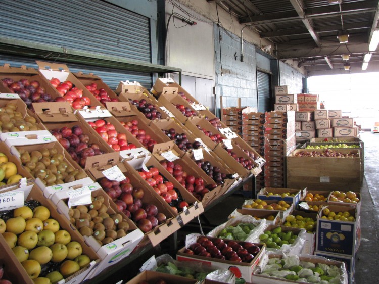 Fruits and vegetables on display at Hunts Point Terminal Produce Market in the Bronx. (Tara MacIsaac/The Epoch Times)