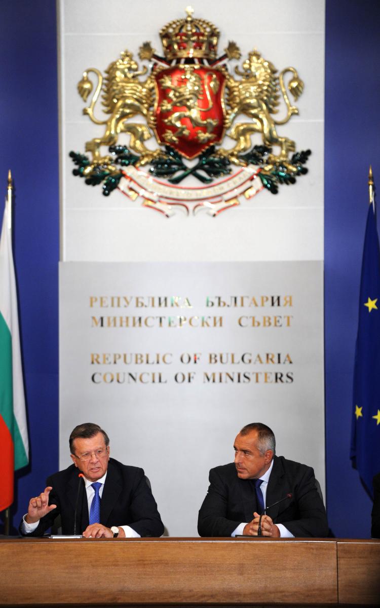 Russian First Deputy Prime Minister Viktor Zubkov speaks on July 6, during a news conference with Bulgarian Prime Minister Boiko Borisov after their meeting in Sofia. Bulgaria and Russia signed the road map of the South Stream gas pipeline project on July (NIKOLAY Nikolay Doychinov/Getty Images )