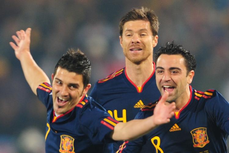 David Villa celebrates his third goal of the World Cup. (Martin Bernetti/AFP/Getty Images)