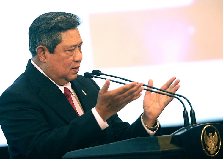 Indonesian President Susilo Bambang Yudhoyono delivers his opening address before the 2010 Alliance for Financial Inclusion's (AFI) Global Policy Forum in Jimbaran on the resort island of Bali on September 27, 2010. (Sonny Tumbelaka/AFP/Getty Images)