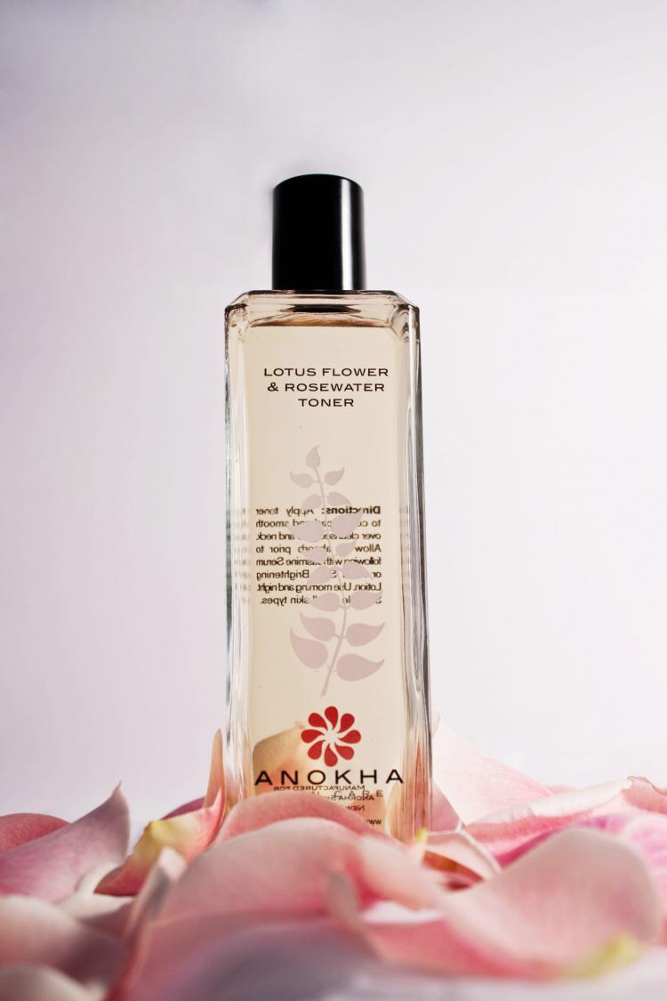 Anokha's Lotus Flower & Rosewater Toner has a fresh, light scent and balancing properties. (Cliff Jia/The Epoch Times)