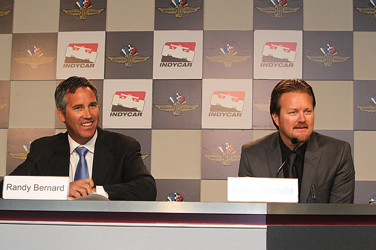 Randy Bernard (L) and Beaux Barfield at the announcement (Chris Jones/IndyCar.com)