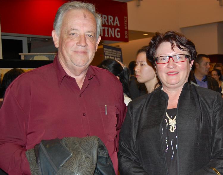 Mr. Neil Emanuel, a company director, with friend Sharon Mack, at Shen Yun Performing Arts in Canberra. (Shar Adams/The Epoch Times)