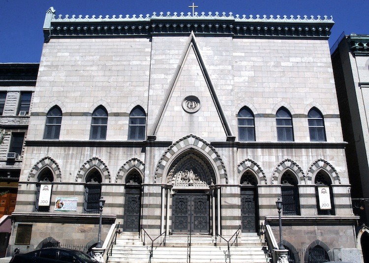 PASTICHE: Our Lady of Lourdes Catholic Church on West 142nd Street in Hamilton Heights was constructed in 1902-1904 with elements of three different buildings.  (Tim McDevitt/The Epoch Times)
