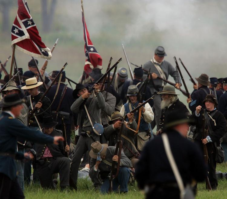Gettysburg Reenactment by actors as they participate in the annual Civil War battle in Gettysburg, Pennsylvania. Gettysburg is considered by many a holy ground of American heritage. This week marks the anniversary of the battle, part of the American Civil War. (Joe Raedle/Getty Images)