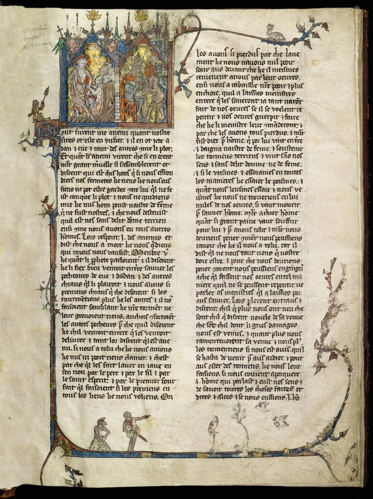 One of the first recorded accounts of the legends of King Arthur, a monumental work with colorful illustrations from the 14th century. (Courtesy of Sotheby's)